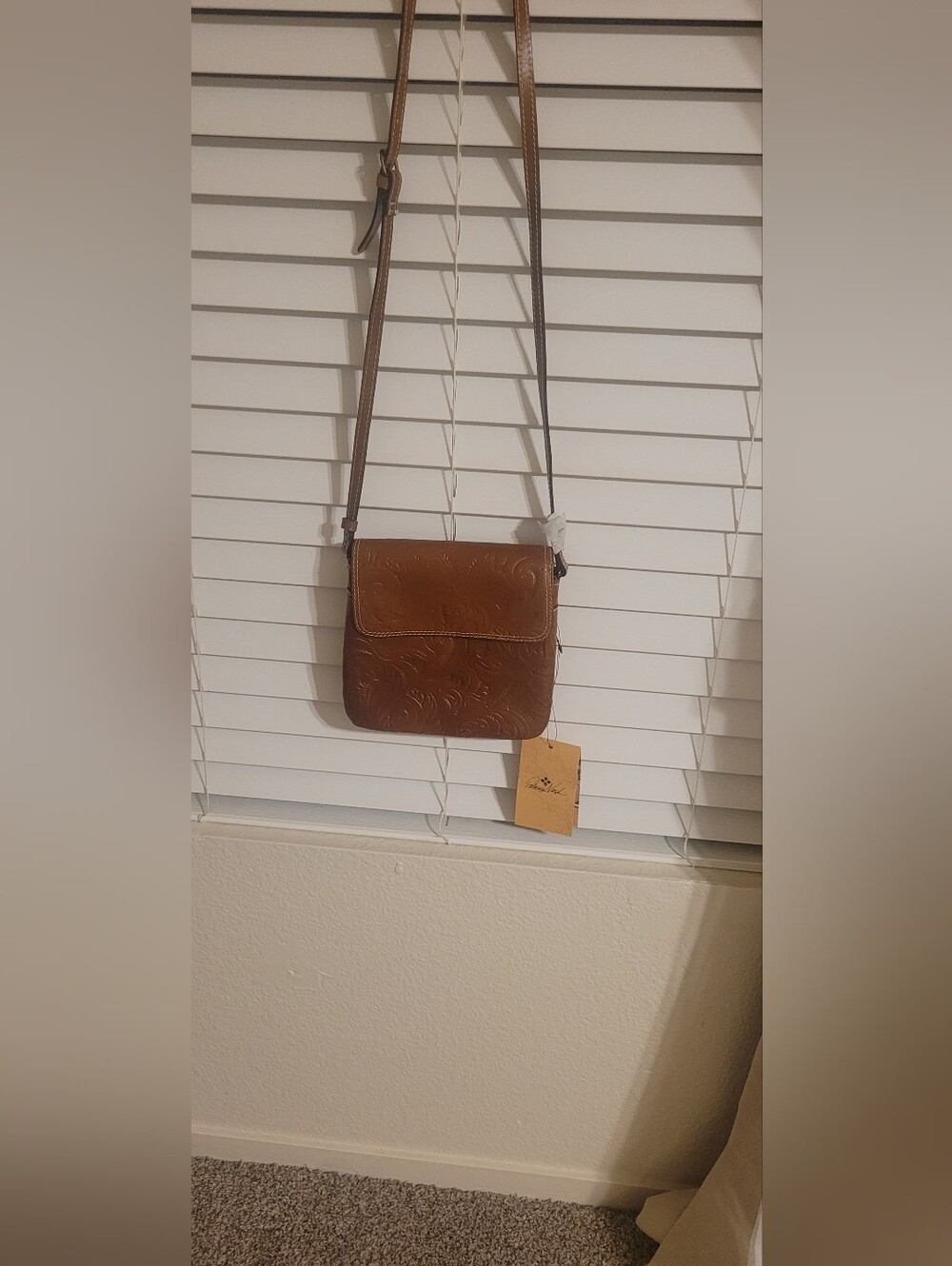 Patricia Nash Brown Embossed Leather Messenger Crossbody
